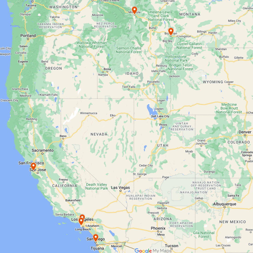 Map of Auto Concierge locations in California and Montana.